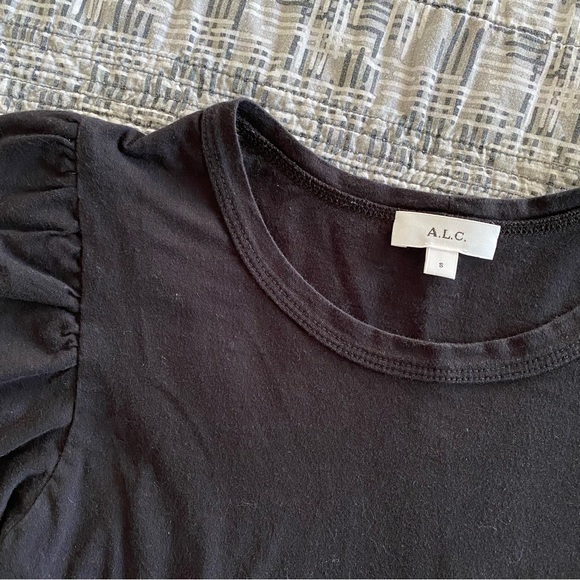 A.L.C. Black Puff Sleeve Tee T-Shirt Top Size Small S - Picture 3 of 7